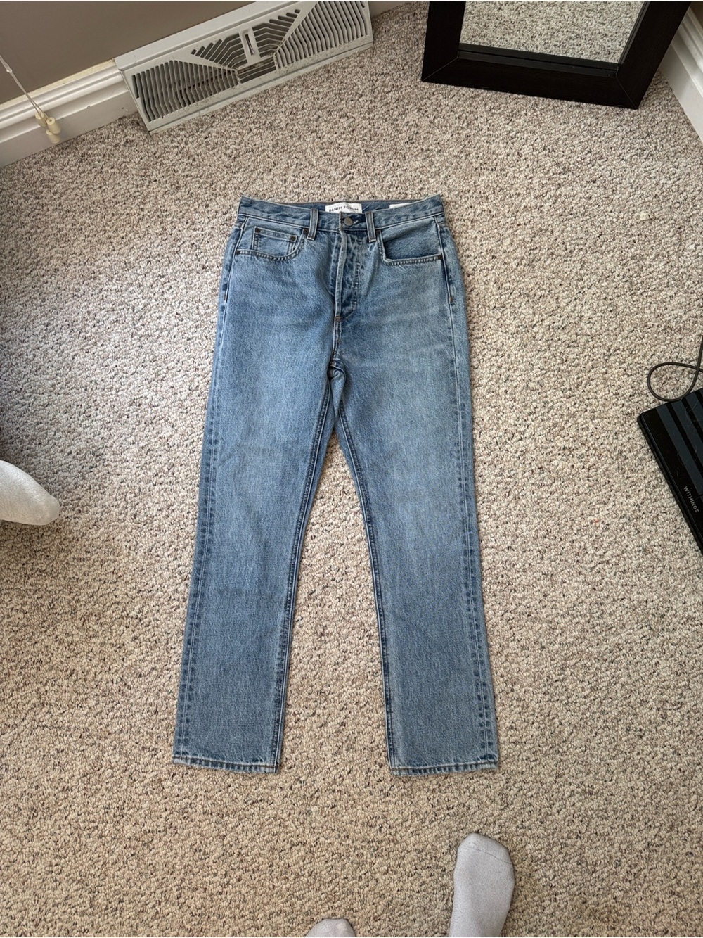 Denim Forum Aritzia Straight Leg Jeans — Light Blue Wash